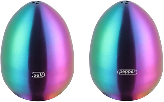 Rainbow Stainless Steel Egg Shaped Salt Pepper Shaker Set Salt & Pepper Dispenser 2 Pieces salt shakers for Kitchen (Rainbow)