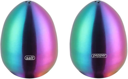 Rainbow Stainless Steel Egg Shaped Salt Pepper Shaker Set Salt & Pepper Dispenser 2 Pieces salt shakers for Kitchen (Rainbow)