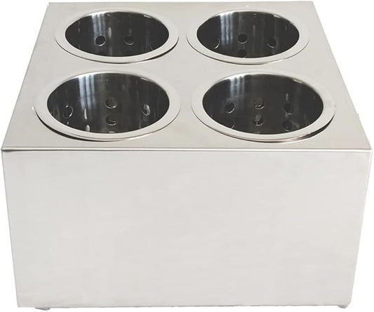 Commercial 4-Hole Stainless Steel Cylinder Flatware Silverware Utensil Holder Organizer Canddy