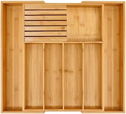 NEW Supplier: Bamboo Wood Drawer Organizer, Silverware Drawer Organizer, Kitchen Drawer Organizer with Drawer Dividers and removable knife block. – 12.75-22 x 17 x 2 In (Brown)