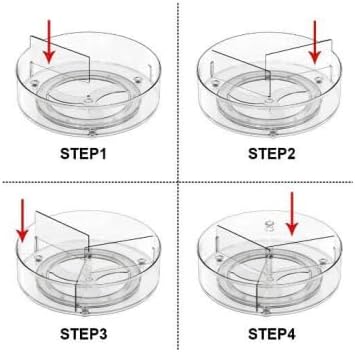 2-Pack Clear Spinning Organizer, Revolving Sorter, Rotating Tray, Turntable Storage with Removable Dividers, 3 Sections, High Profile Edge, Clear PET Plastic, Stainless Steel Ball Bearings