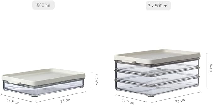 Mepal Omnia Food Storage Box with Lid Set of 3 | 17oz/500ml | Ideal for Cold Cuts, Cheese, and More | Stackable design | Nordic White | BPA-Free | Made in Holland