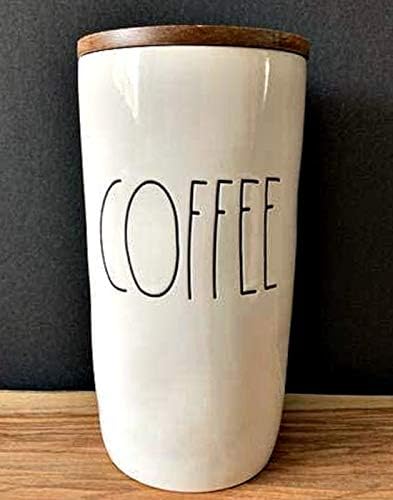 Rae Dunn Magenta Large Ceramic Coffee Canister/Cellar with Wooden Lid | Inscribed: Coffee
