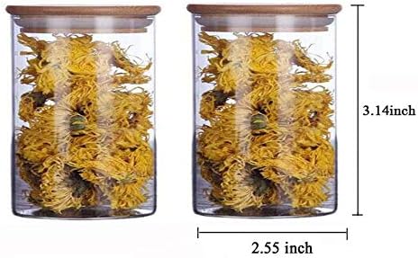 2 Piece Clear Glass Canister Food Storage Jar With Airtight Wood Lids Air Tight Storage Containers for Coffee Bean Loose Leaf Tea Containers Sugar Cookies Dry Fruit Nuts Candy Jars size 250ML/8.5oz