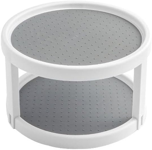 2 Tier Non Skid Spice Rack Turntable, 10 Inch Spinning Organizer, Non Skid Lazy Susan Turntable, 360° Rotating Seasoning Organizer for Kitchen, Pantry Cabinet, Refrigerator, Bathroom, Gray/White