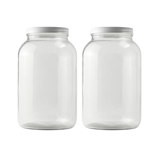 FastRack - One Gallon Wide Mouth Jar with White Metal Airtight Lid (Pack of 2) | Glass Canisters with Airtight Lids | Gallon Glass Jar with fermentation lids for brewing, fermentation and pickling