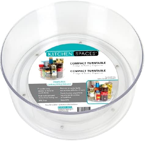 Kitchen Spaces Compact Lazy Susan Organizer, Fridge or Cabinet Turntable Shelf Storage for Kitchen and Pantry Items, Great for Spices or Condiments, Clear and Sturdy with Full Spin