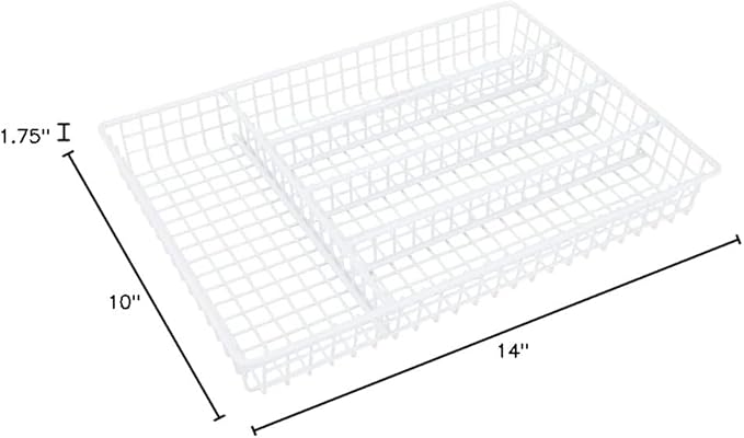 Rocky Mountain Goods Silverware Tray - Kitchen Drawer Organizer - 5 Compartments - Heavy Duty Coated Steel Construction - Clean Contemporary Look - Wire Frame - White - 14" x 10" x 1.75"