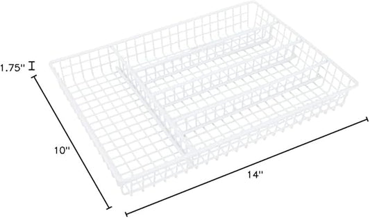 Rocky Mountain Goods Silverware Tray - Kitchen Drawer Organizer - 5 Compartments - Heavy Duty Coated Steel Construction - Clean Contemporary Look - Wire Frame - White - 14" x 10" x 1.75"