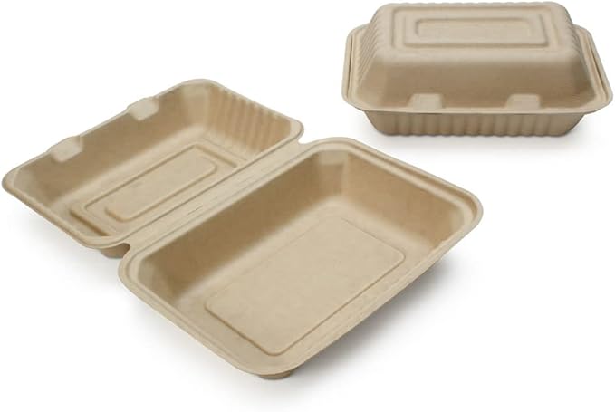100% Compostable Disposable Food Containers with Lids [9”X6” 500 Pack] Eco-Friendly Take-Out TO-GO Containers, Heavy-Duty, Biodegradable, Unbleached by Earth's Natural Alternative