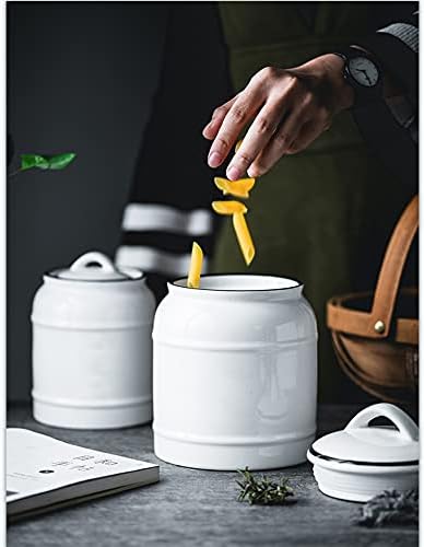 10cup/85oz Large Ceramics Jar with Lid,Big Dry Food Storage Canister Container Porcelain Kitchen Countertop Pantry Farmhouse Round Heavy Store Candy Bean Flour Snacks Cookie Cereal (White)