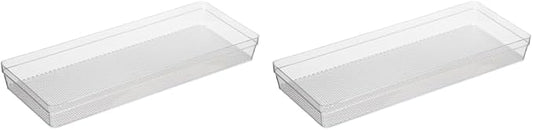 Oggi Clear Drawer Organizer - 6" X 15" - Ideal for Organizing Kitchen Drawers, Office, Desk, Silverware, Kitchen Utensils, Cosmetics and Bathrooms (Pack of 2)