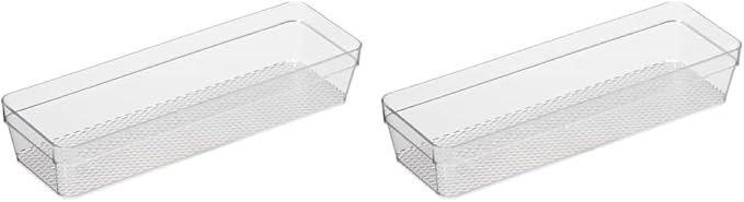 Oggi Clear Drawer Organizer - 3" X 9" - Ideal for Organizing Kitchen Drawers, Office, Desk, Silverware, Kitchen Utensils, Cosmetics and Bathrooms (Pack of 2)