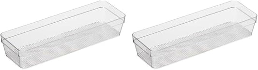 Oggi Clear Drawer Organizer - 3" X 9" - Ideal for Organizing Kitchen Drawers, Office, Desk, Silverware, Kitchen Utensils, Cosmetics and Bathrooms (Pack of 2)