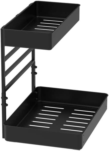 Everie Pull Out Slide Shelf Organizer for Under Sink Organization in Kitchen, Bathroom, Counter, Cabinets (Black, 1 Set)