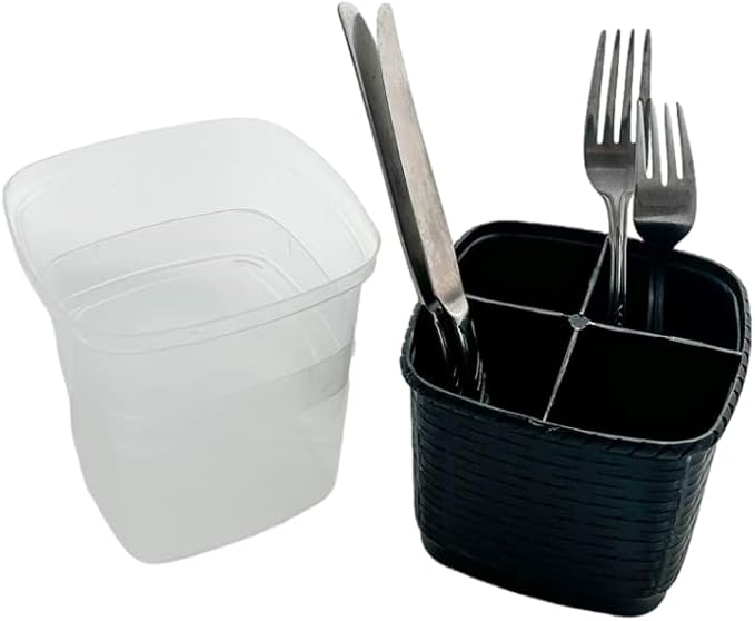 Toledo Covered Cutlery and Utensil holder, Flatware Plastic Caddy Organizer for Silverware with Cover top Perfect for Kitchen, picnic, home, BBQ, Party, Camping, Outdoor and Restaurant (Black)
