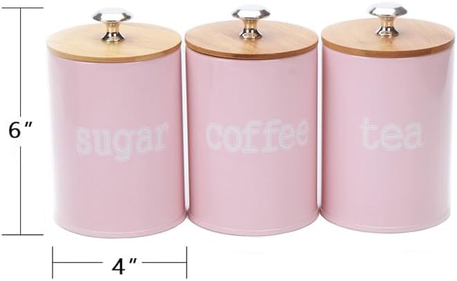 X022S Set of 3 Metal Food Storage Tin Canister/Jar with Bamboo Lid (matte pink)