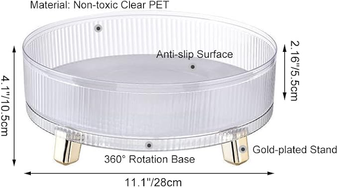 Desk Organizers Tray - 11" Spice Rack Makeup Organizer 360° Rotating Turntable Organization Tray Storage Container Bins for Cabinet Table Pantry Fridge Countertop Kitchen Vanity Clear