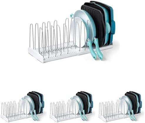 YouCopia StoreMore Expandable Cookware Rack Adjustable Pan Organizer for Kitchen Cabinet Storage, White (Pack of 4)