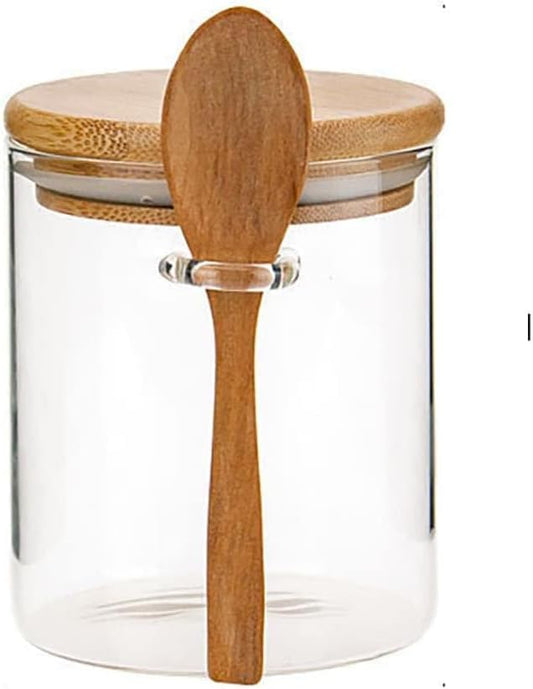 Airtight Glass Jars With Bamboo Lids And Spoons, 17oz Glass Canisters With Lid For Spice Beans Tea, Sealed Sugar Container, Glass Coffee Containers, Food Jars Canisters, Kitchen Accessories (1)