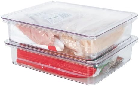 Kitchen Spaces Stackable Fridge Storage Containers, Compact Organizers with Lids for Kitchen and Pantry, Keep Deli Meats and Cheeses Fresh, Clear and Sturdy Food Bins, 2 Pack, Hand Wash Only