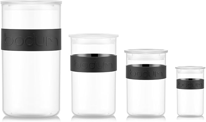 Bodum Presso Storage Container Jars for Food, Pasta, Cereal, Flour, Coffee, Snacks, and More, BPA-Free Plastic w/Airtight Silicone Seal, 12pc Set - Black