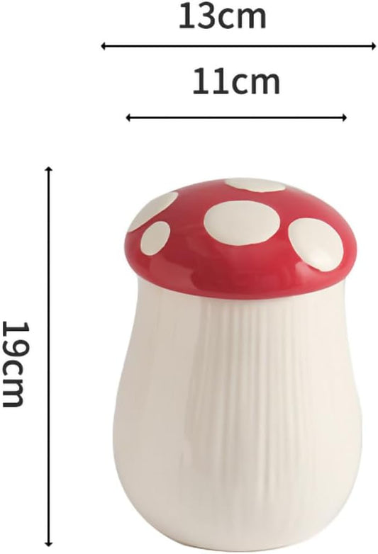 WAIT FLY Mushroom Shaped Ceramic Coffee Bean Storage Container, Tea Canister, Food Storage Jar for Tea, Coffee, Spices, Sugar, Candy, Cookies-Red-43 OZ