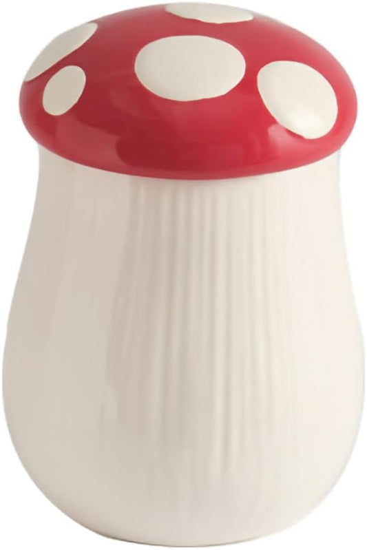WAIT FLY Mushroom Shaped Ceramic Coffee Bean Storage Container, Tea Canister, Food Storage Jar for Tea, Coffee, Spices, Sugar, Candy, Cookies-Red-43 OZ