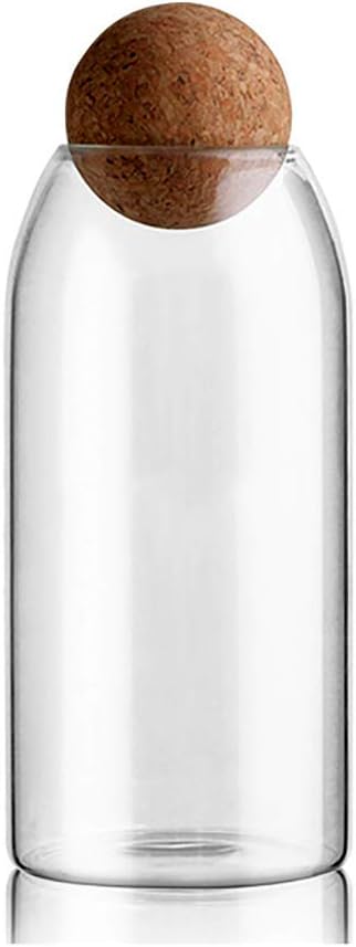 1200ML/40Oz Clear Glass Storage Cute Canister Holder Ball Wood Cork Top, Modern Decorative Cylinder Container Jar with Round Lid for Coffee, Spice, Candy, Salt, Cookie Cool Terrarium Bottle