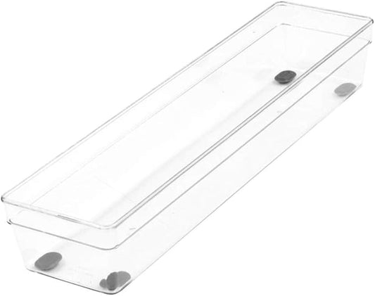 Glad Plastic Drawer Storage Tray – Heavy Duty Organizer Bin for Home, Kitchen, Bath, Bedroom, Office | Non-Slip Feet, 13" x 3", Clear
