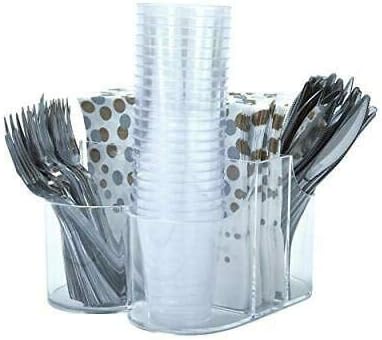 Home Collection 5 Compartment Classic Acrylic Napkin Holder with Cutlery Organizer Caddy Bin, For Spoons, Forks, Knives & Cups Divided Storage!