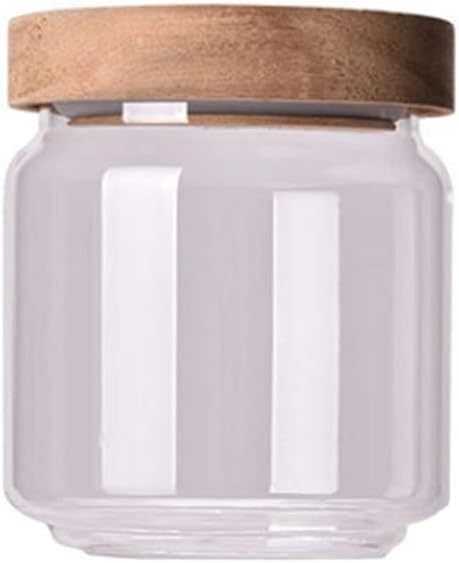 1PCS 450G/15oz Empty Clear Glass Canister Home Kitchen Food Storage Container Jars Pots With Airtight Wood Lids Food Organizer Vial Dispenser for Coffee Bean Tea Sugar Dry Fruit Nuts Candy