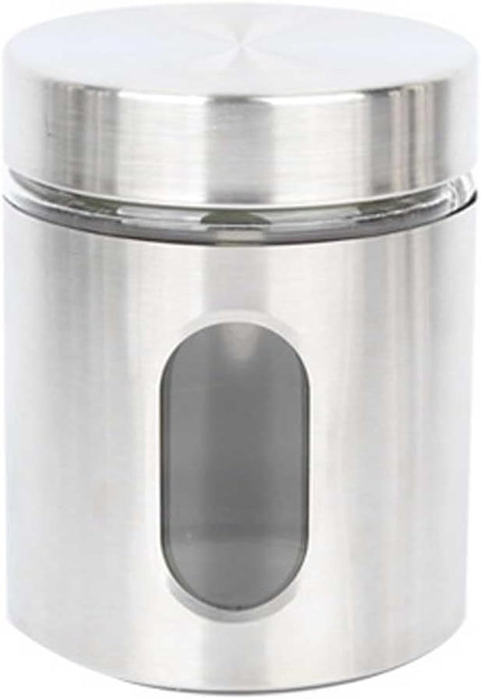Stainless Steel Container Food Storage Jar Sealed Coffee Can Kitchen Canister with Glass Window and Airtight Lid for Tea Coffee Bean Sugar Candy Cookie Spice Flour, 1 Piece