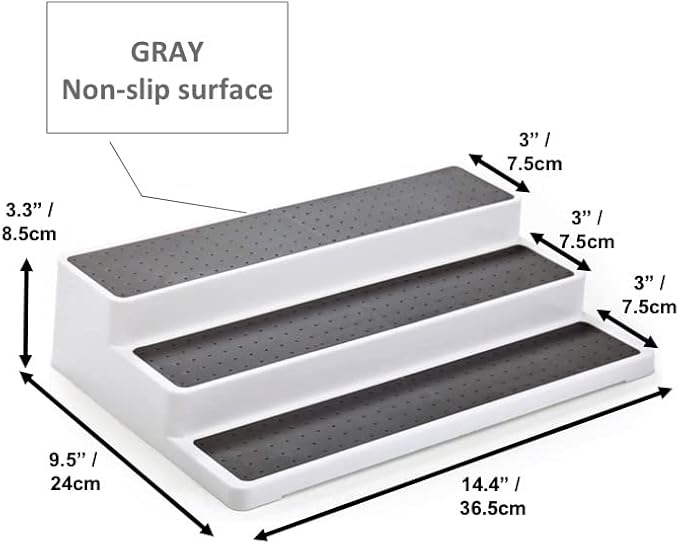 3pcs/pack Non Skid 3 Tier Lazy Susan White Grey Silicon Surface Spice Racks Kitchen Can Shelf Home Countertop Organizer Bathroom Storage Pantry Cabinet, 14.4"/36.5cm (W) X 9.5"/24cm(D) X 3.3"/8.5cm(H)