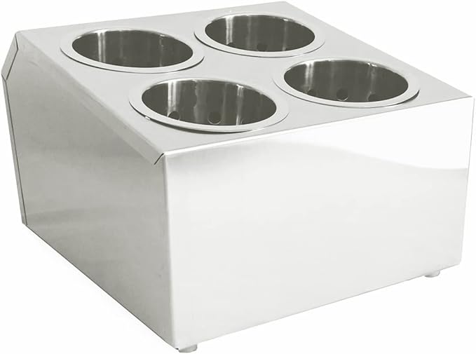 Commercial 4-Hole Stainless Steel Cylinder Flatware Silverware Utensil Holder Organizer Canddy