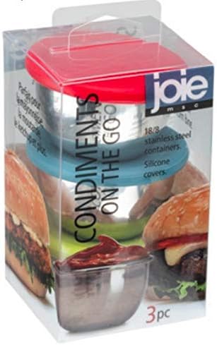 Joie Condiments On The Go, Mini Stainless Steel Containers with Leak-Proof Silicone Lids, Ideal for Lunchbox Dip or Dressing, BPA-Free, Dishwasher Safe, Assorted Colors, Set of 3