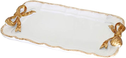 Vintage Decorative Tray Jewelry Tray Towel Tray Storage Tray Rings Necklace Bracelets Earrings Trays Cosmetics Jewelry Organizer Retro Design Bow Decor Resin Plate Coquette Room Decor (White)