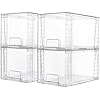 Vtopmart 4 Pack Large Stackable Storage Drawers,Easily Assemble Acrylic Bathroom Closet Undersink Organizers and Storage,Plastic Bins for Kitchen Cabinets,Pantry,Makeup,Medicine Organization