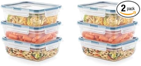 Snapware Total Solution (8.5-Cup) Plastic Food Storage Containers Set, Leakproof & Airtight Locking Lids Rectangular Tupperware, Non-Toxic BPA-Free Lids, Microwave Dishwasher Freezer Safe (Pack of 6)