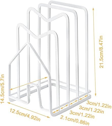 SUNFCON Cutting Board Rack Chopping Board Organizer Pot Pan Lids Holder Thin Bakeware Baking Tray Drying Display Stand Kitchen Countertop Cupboards Cabinet Office Sturdy Metal 4.92x5.7x8.47 in.White
