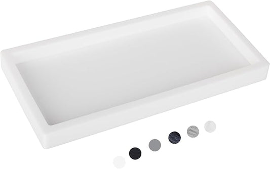 Bathroom Tray, Small Vanity Tray Silicone Soap Dish Sponge Holder Kitchen Sink Organizer Bathroom Accessories for Countertop, Toilet, Shower, Large, White