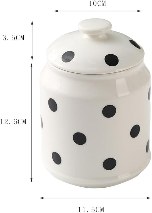 WAIT FLY Rustic Dotted Ceramic Tea Canister - 33 OZ, 4.5" x 6.2" - Flip Top Jar - Food Storage Container