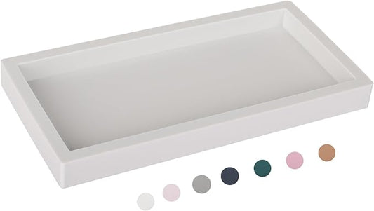 Bathroom Tray, Small Vanity Tray Silicone Soap Dish Sponge Holder Kitchen Sink Organizer Bathroom Accessories for Countertop, Toilet, Shower - Greyish White