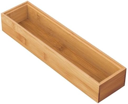 mDesign Drawer Organiser – Rectangular Bamboo Kitchen Drawer Divider – Stackable Drawer Separator for Cutlery and Kitchen Utensils – Set of 4 – Natural