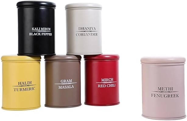 Spice Jar Set of 6 – Stainless Steel Airtight Spice Containers for Kitchen Storage | Masala Box Organizer for Spices | Modern Spice Rack Jars for Pantry & Countertop