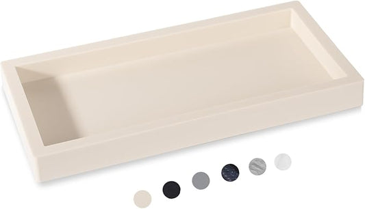 Bathroom Tray, Small Vanity Tray Silicone Soap Dish Sponge Holder Kitchen Sink Organizer Bathroom Accessories for Countertop, Toilet, Shower - Beige