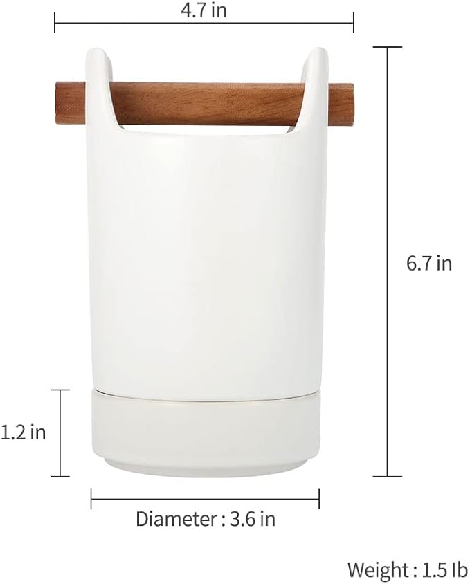 Kitchen Utensil Holder for Flatware, Silverware, Cutlery and Cooking Accessories, Wood and Ceramic, Countertop and Table Caddy (Blue)