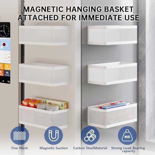 1 Magnetic Spice Rack For Refrigerator Hanging Shelf Wall Mount Kitchen Gadgets Shelves Magnet Organization (Black, 13.8''L*5.1''W*3.9''H)