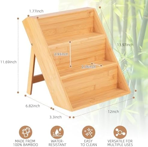 Spice Rack Organizer, 3 Tier Bamboo Seasoning Organizer, Spice Organizer for Cabinet Countertop Drawers Pantry Kitchen, foldable Storage and Standing with Anti-slip Pads(No Jars included)