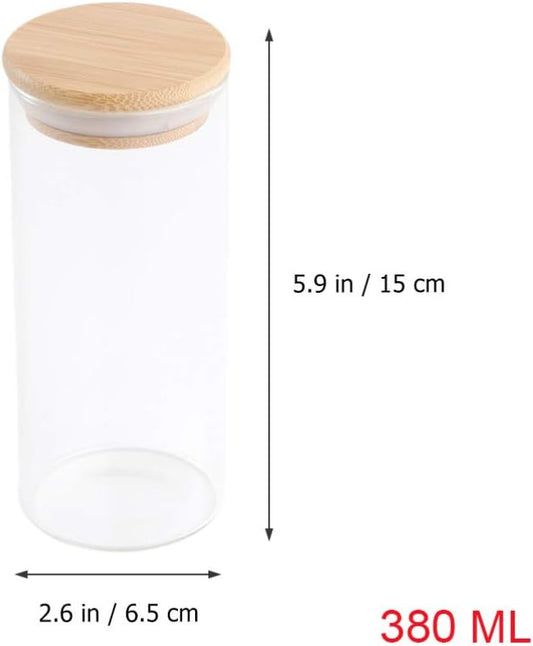 Hemoton 380ml Glass Kitchen Canisters with Airtight Bamboo Lid Glass Storage Jars Kitchen Organization for Flour Sugar Coffee Bean Candy Snack Loose Tea Salt, 6.5 x 6.5 x 15cm